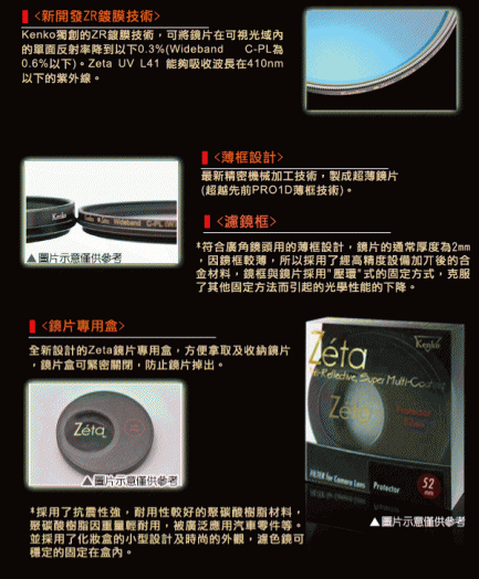 Kenko Zeta 超薄框UV保護鏡 52mm-58mm