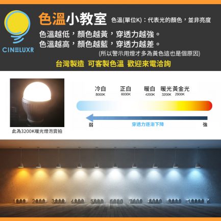 台灣製Cineluxr 12W 攝影用專業LED燈泡 CRI95高演色 無頻閃 專業錄影燈泡《正白6000k/白5000K/暖光3200K》