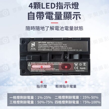 加購限定【(1入)雷利得 F750鋰電池】4400mAh TYPE-C直充 電量顯示 支持5V/2A充電 USB充電：圖片 5