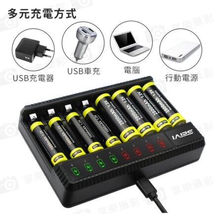 SEIVI SW-8N 8槽單迴路充電器 獨立8道充 鎳氫電池AA/AAA/3號/4號 USB智能座充 LCD滿電指示