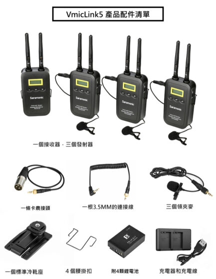Saramonic VMicLink5 一對三 無線麥克風套裝 5.8GHz 高頻傳輸 支援即時監聽：圖片 7