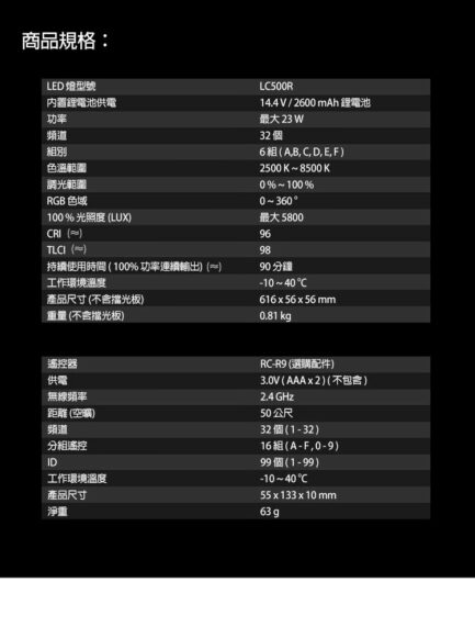 神牛Godox RC-R9 LED燈用遙控器 RGB色彩遙控 適用：SZ150R,TL60,LC500R：圖片 3