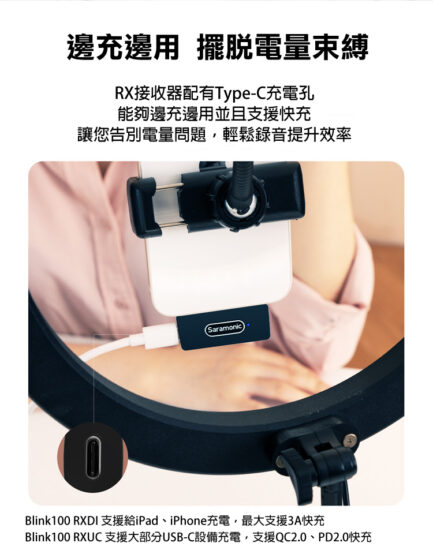 Saramonic Blink100 B5(TX+RXUC) Type-C裝置 安卓系統 2.4G 無線麥克風系統 1對1 自動配對 自動跳頻：圖片 3
