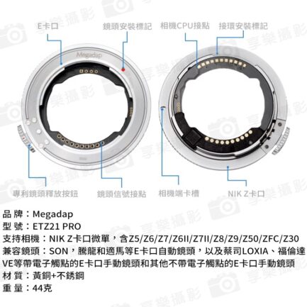 ★結帳再折150★【Megadap迦百列 ETZ21 PRO 三代自動對焦轉接環】NEX-NZ E-Z 適用ZFC Z5 Z50 Z6 Z6II Z7 Z7II Z9：圖片 12