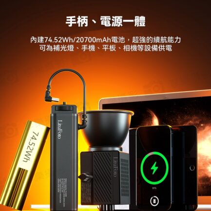【LituFoto K1電源手把 】DC 100W輸出 USB-C 20700mAh 電池手把 供電手把 適用ML60IIBi M1100Bi 補光燈 攝影燈 ※開年公司貨 Battery Grip(Dedicated to handheld Video light)：圖片 14
