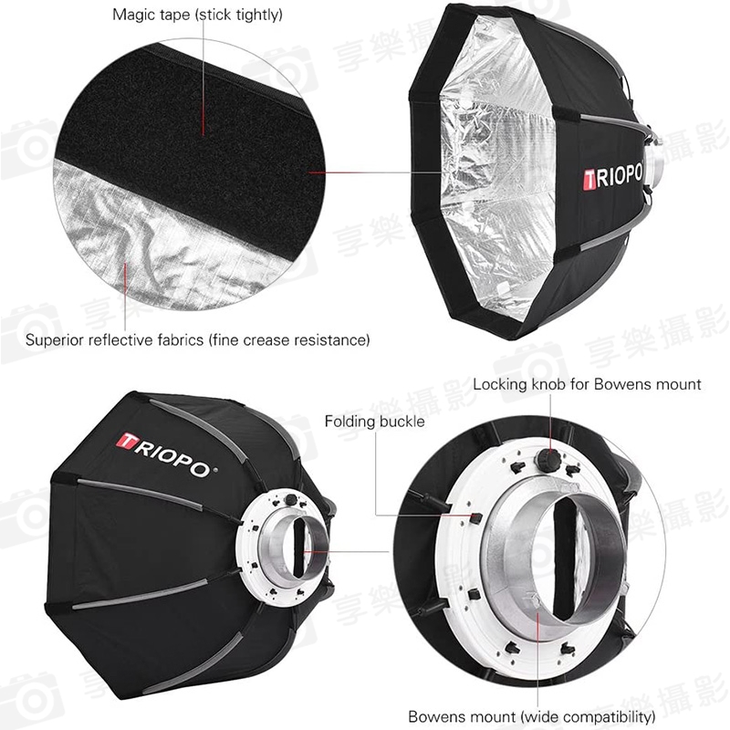 (客訂商品)【Triopo OCT 55CM-B 按鍵快摺傘式八角柔光罩 2代】55cm 保榮卡口 無網格 柔光箱/八角罩 外拍 攝影 補光:圖片 5