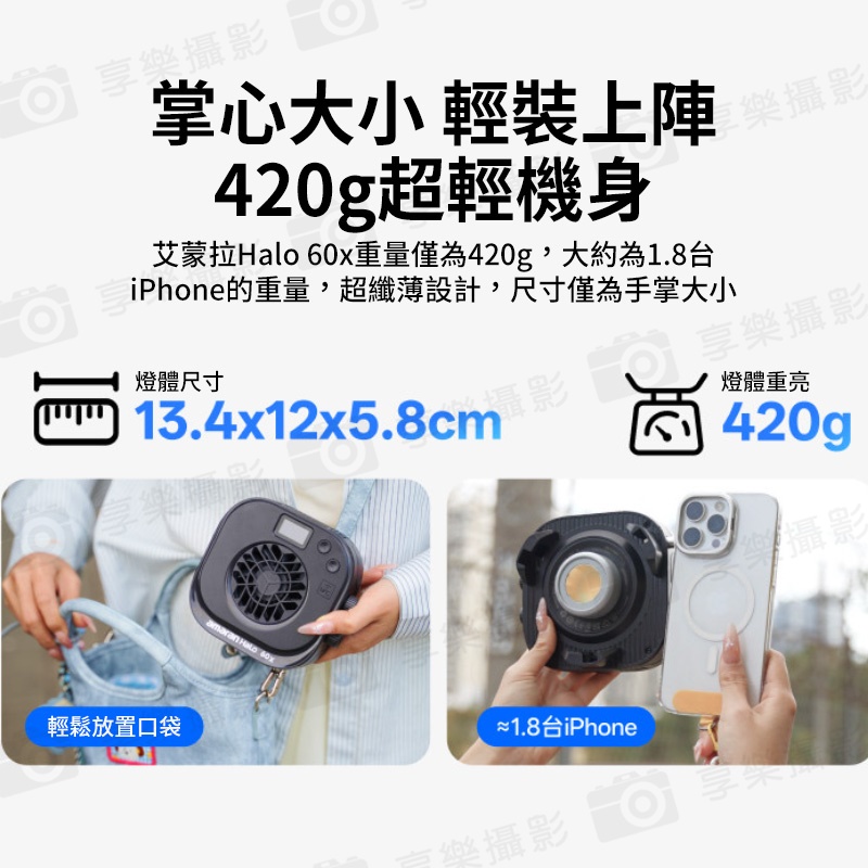 【愛圖仕Amaran HALO 60X 雙色溫 便攜手持補光燈】COB燈珠 63W 保榮卡口 持續燈 攝影燈 聚光燈 直播燈 外拍燈 棚燈 APP遙控:圖片 8